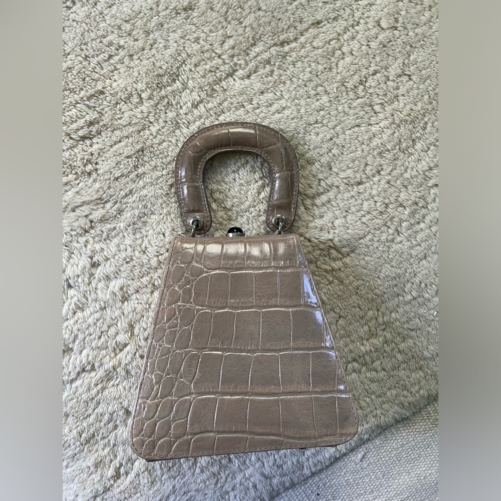 EUC $325 Staud Kenny Small Crocodile Croc Bag Tan Beige Evening French Grey - Picture 11 of 11